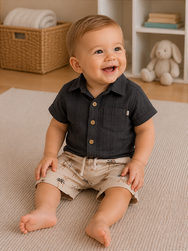Conjunto Carter's - Camisa e short - Bege/ Grafite