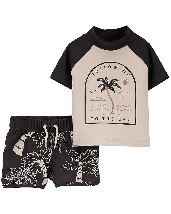Roupa de banho Carter's, com proteção solar UPF 50+ - Cinza/ Bege