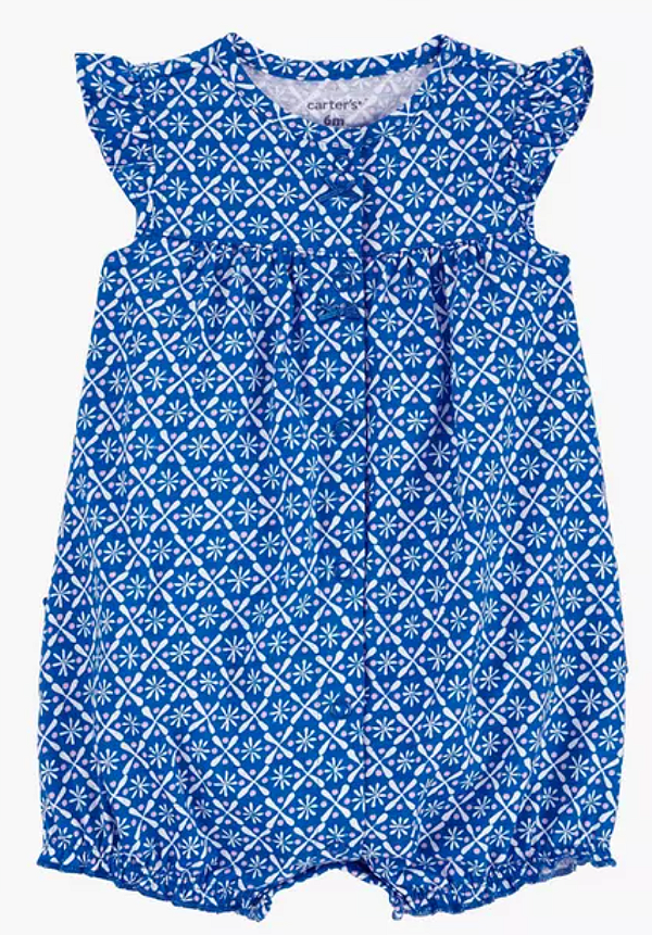 Romper Carter's 100% algodão - Flores/Azul