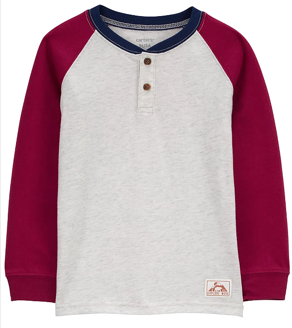 Camiseta Carter's, manga longa, em algodão - Cinza
