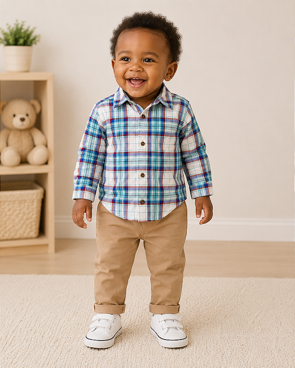 Conjunto infantil Carter's - Camisa de manga longa e calça - Xadrez