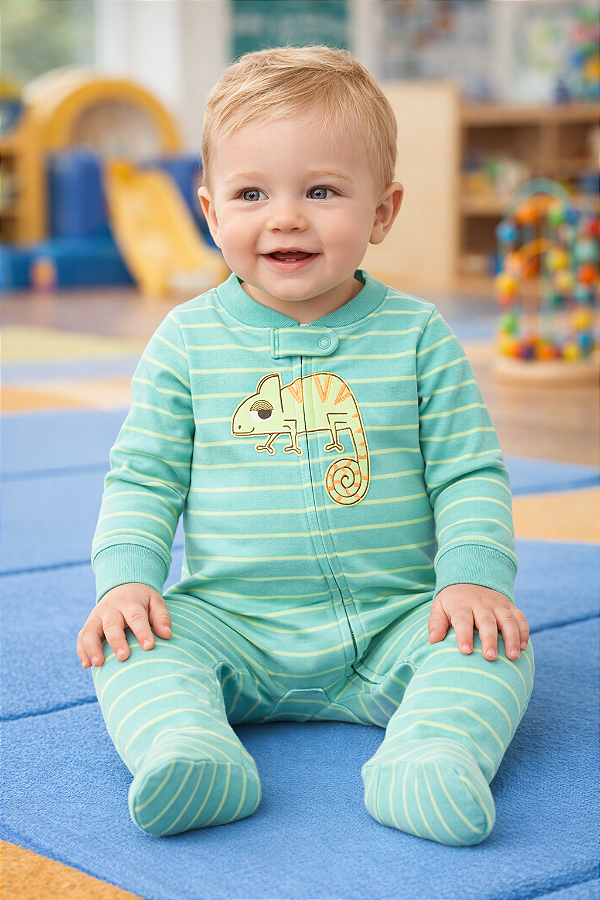 Pijama Carter’s Macacão de Algodão com Zíper e Pezinhos – Camaleão/ Verde