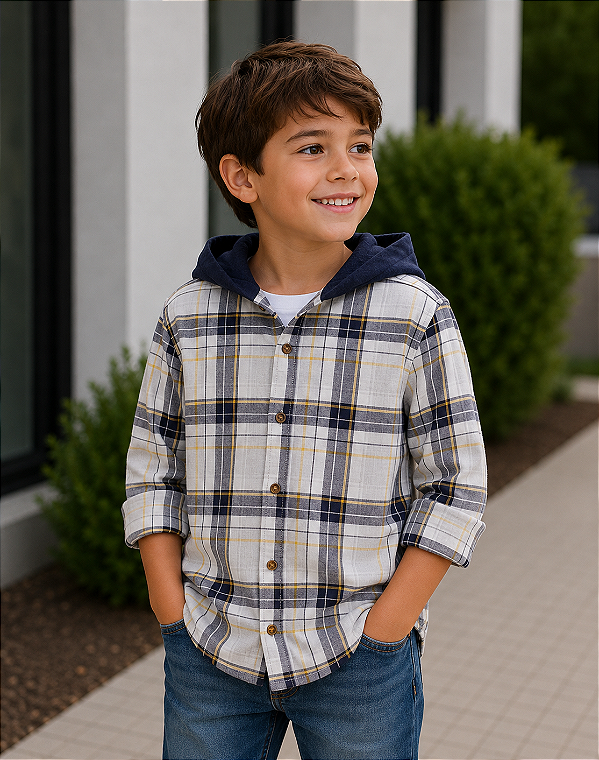 Camisa flanelada com capuz Carter's, manga longa - Xadrez