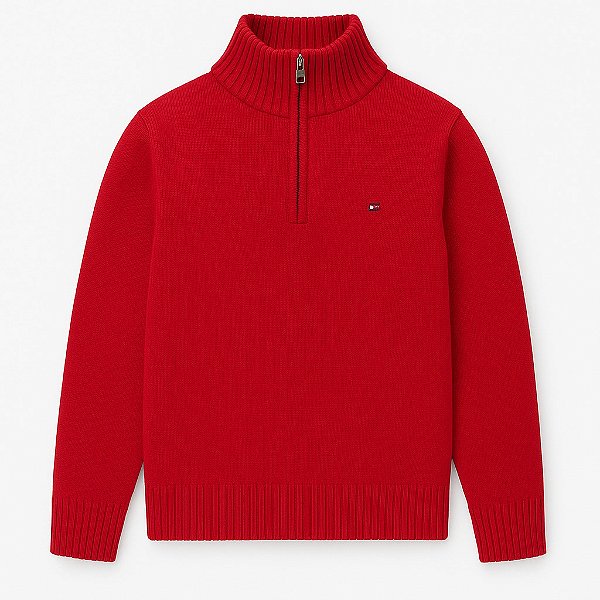 Suéter de tricô, Tommy Hilfiger, com gola e zíper - Vermelho