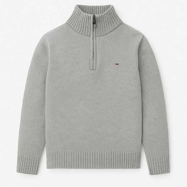 Suéter de tricô, Tommy Hilfiger, com gola e zíper - Cinza
