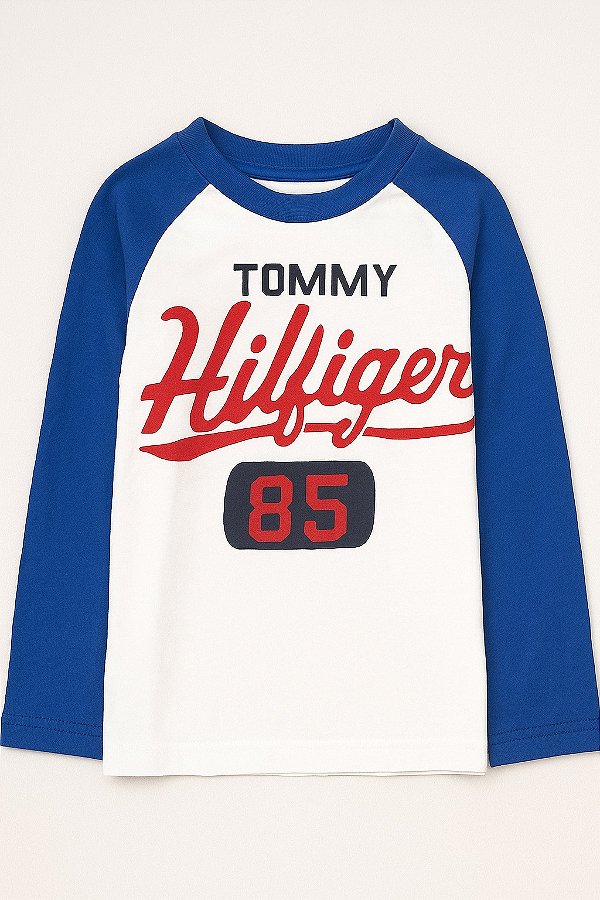 Camiseta Tommy, manga longa, em algodão
