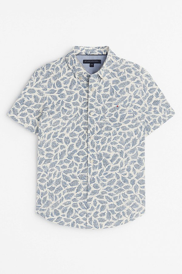 Camisa Tommy Hilfiger, manga curta, em algodão - Azul/ Branco