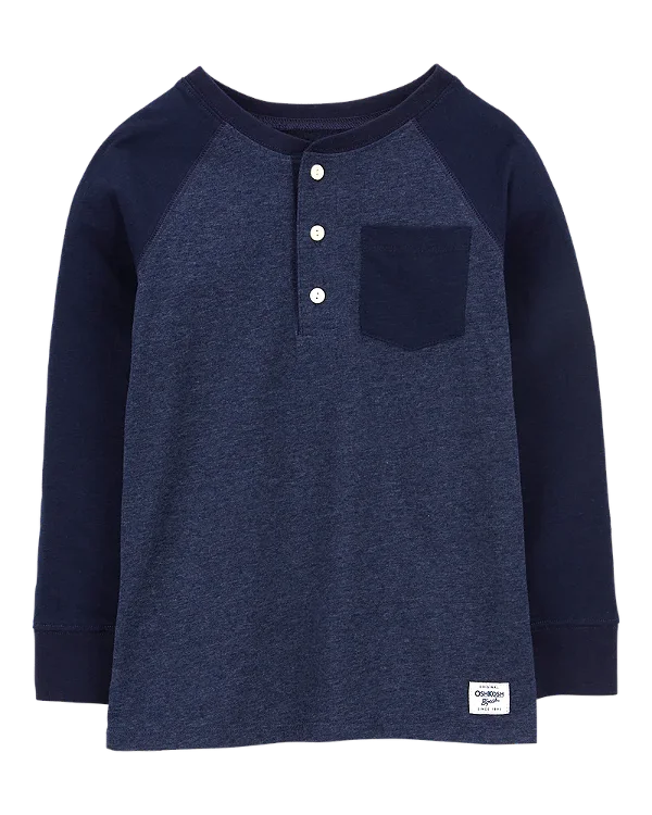 Camiseta OshKosh, manga longa, em algodão - Azul Marinho