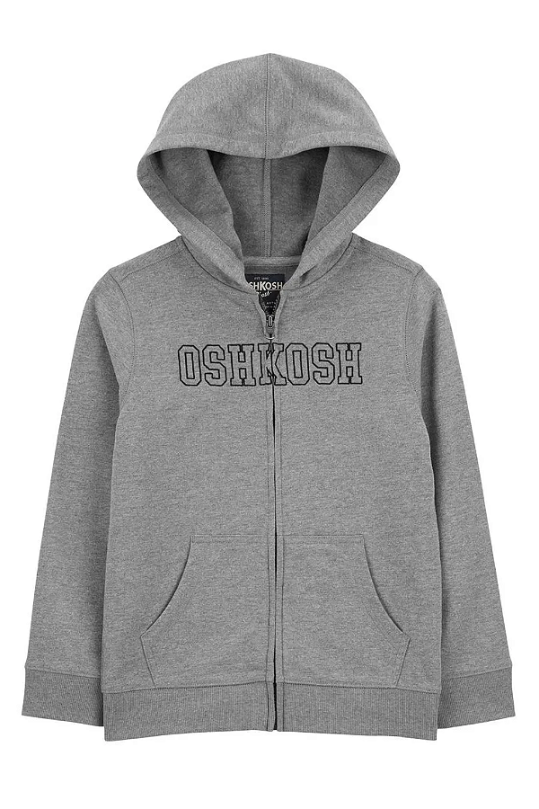 Moletom Infantil OshKosh Cinza com Capuz e Zíper – Leve e Confortável