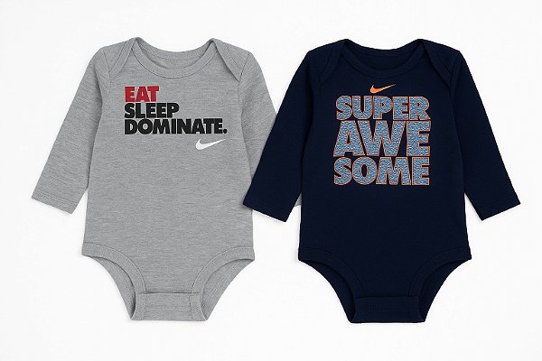 Kit 2 Bodies Nike Bebê – Manga Longa e 100% Algodão