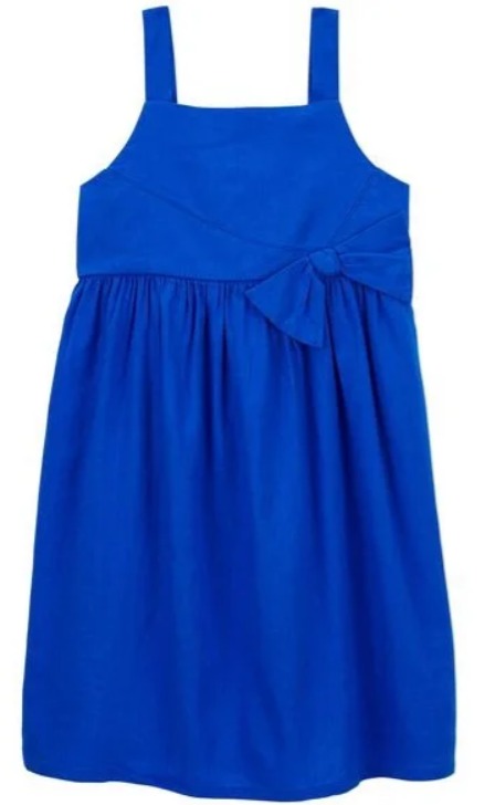 Vestido Infantil Carter’s Azul de Linho com Laço na Cintura