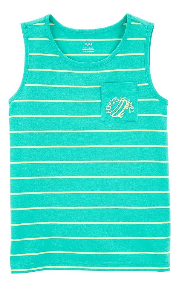 Camiseta Infantil Carter’s Regata Listrada em Algodão com Bolsinho - Verde