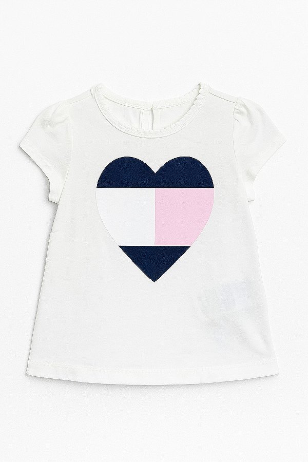 Camiseta Tommy Hilfiger, em algodão - Coração/ Logo
