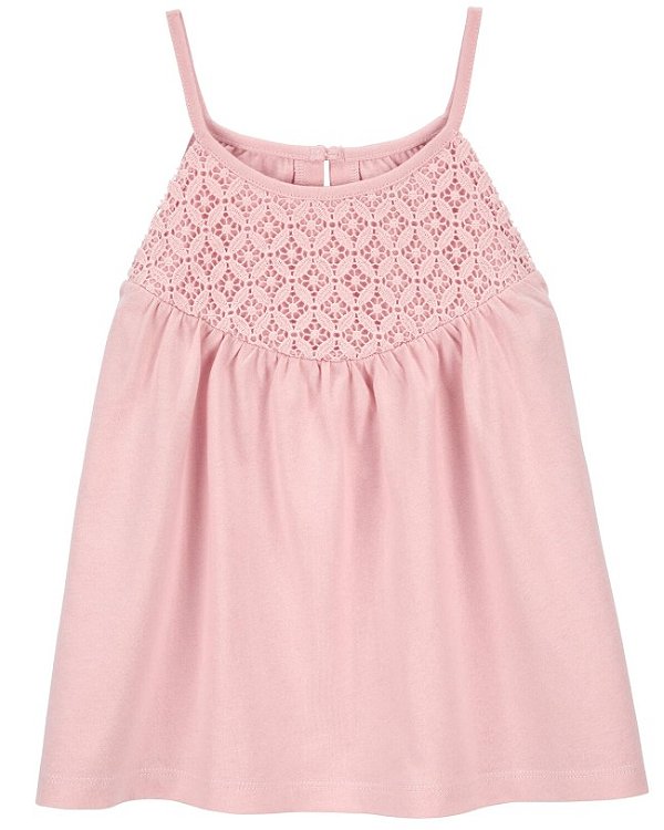 Blusa Regata Infantil Carter’s – Rosa com Detalhe Rendado