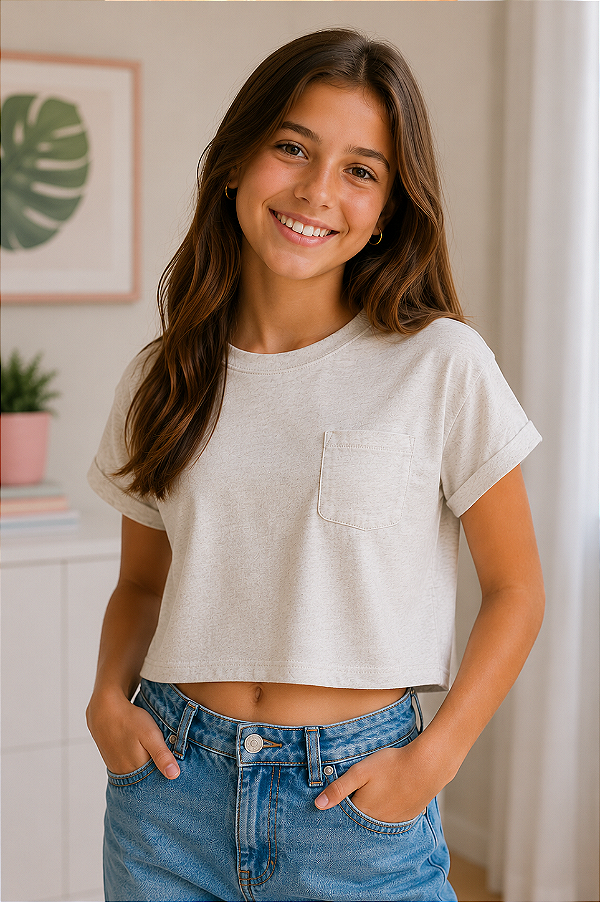 Blusa Infantil OshKosh – Creme Lisa em algodão