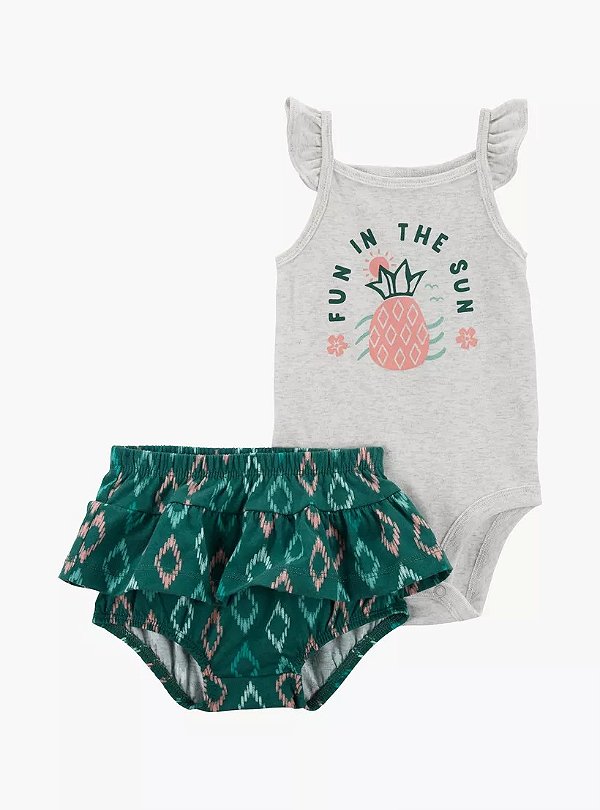 Conjunto Infantil Carter’s – Body Regata Abacaxi + Short com Babados