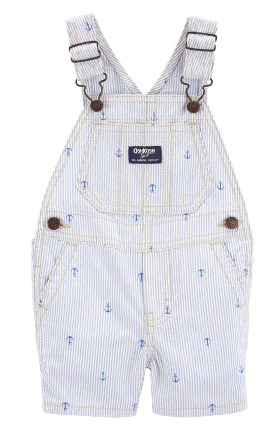 Jardineira Curta OshKosh Listrada com Âncoras – Jeans Infantil