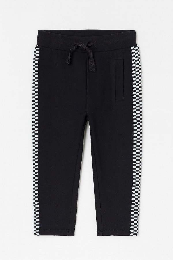 Calça Infantil de Moletom Preta com Estampa Lateral Quadriculada
