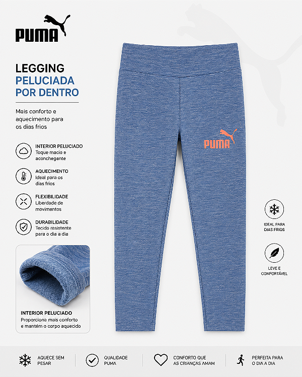 Legging Puma Infantil Inverno Flanelada Menina Original - Azul