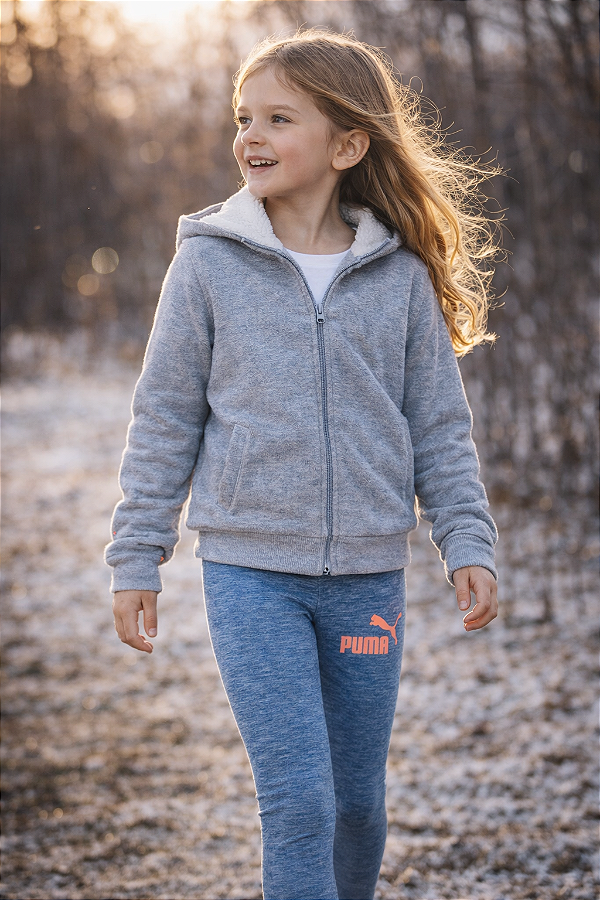 Legging Puma Infantil Inverno Flanelada Menina Original - Azul