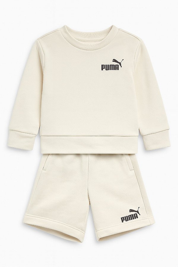 Conjunto Infantil Puma de Moletom Bege – Blusa e Bermuda