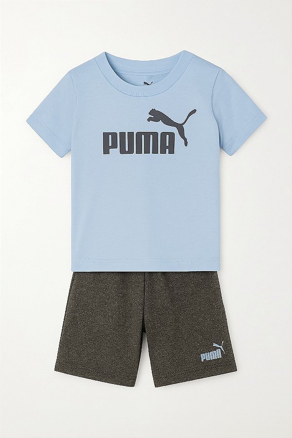 Conjunto Puma Infantil Camiseta Azul + Shorts Grafite