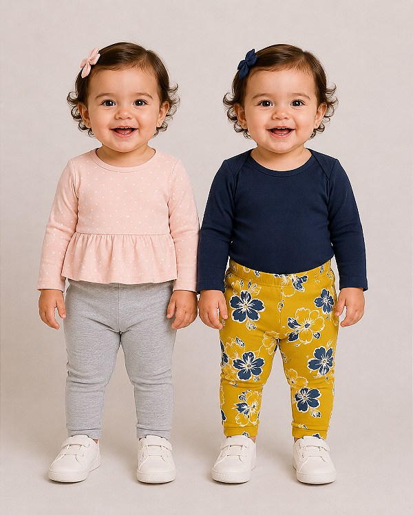 Conjunto 4 Peças Carter’s – Bodies Manga Longa + Calças Legging (Infantil)