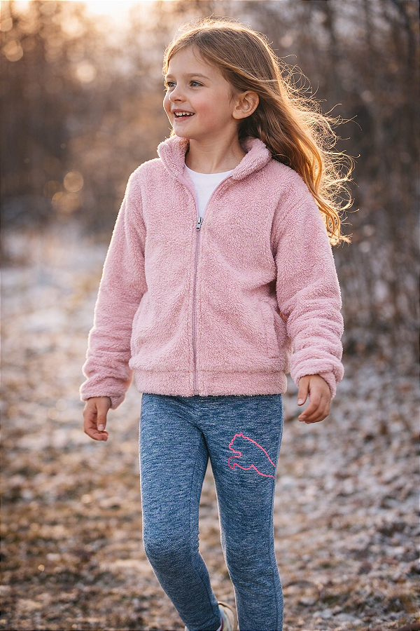 Legging Puma Infantil Inverno Flanelada Menina Original - Logo Rosa