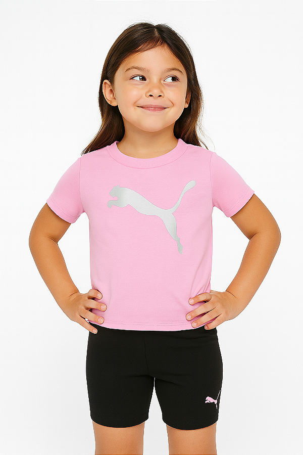 Conjunto Puma Infantil Feminino Rosa e Preto – Original, Confortável e Estiloso