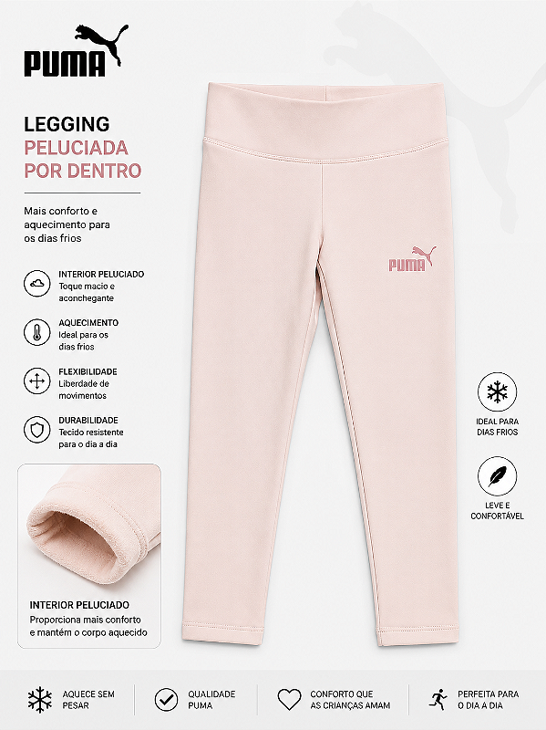 Calça Legging Infantil Flanelada Puma Rosa