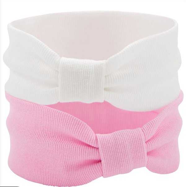 Kit Faixas de Cabelo Carter’s Infantil com Laço – 2 Peças (Rosa e Branco)