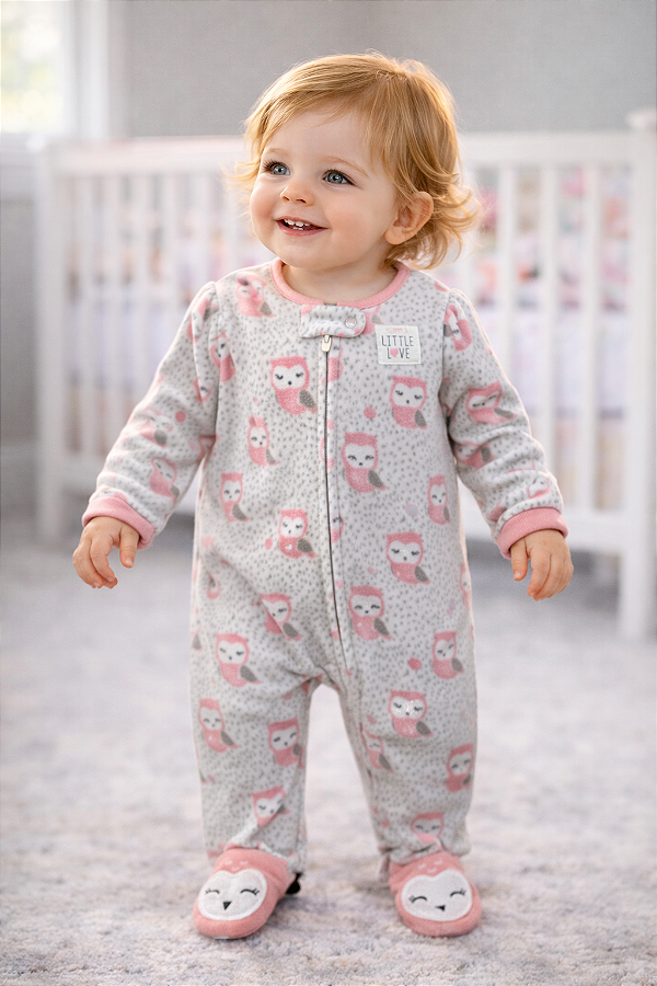 Pijama/Macacão de inverno, Child of Mine by Carter's (Plush/ Fleece) - Corujas