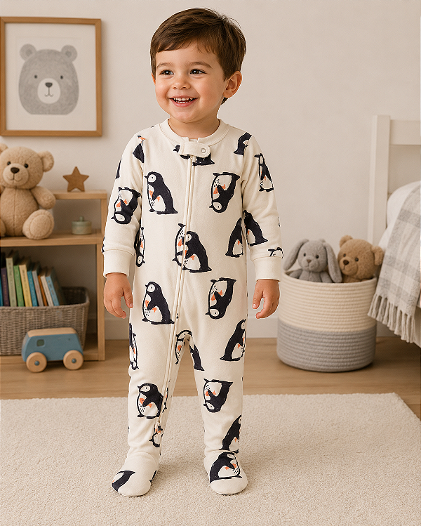 Pijama Macacão Carter's DreamPlush Com Pé Antiderrapante Original - Pinguim