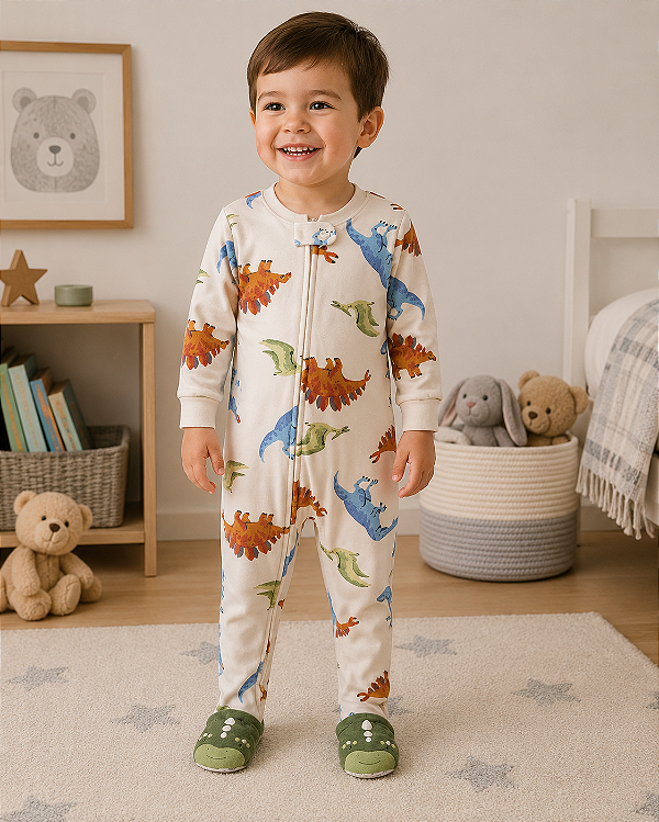 Pijama Macacão Carter's DreamPlush Com Pé Antiderrapante Original - Dinossauro