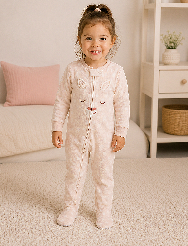 Pijama Macacão Carter's DreamPlush Com Pé Antiderrapante Original - Bege