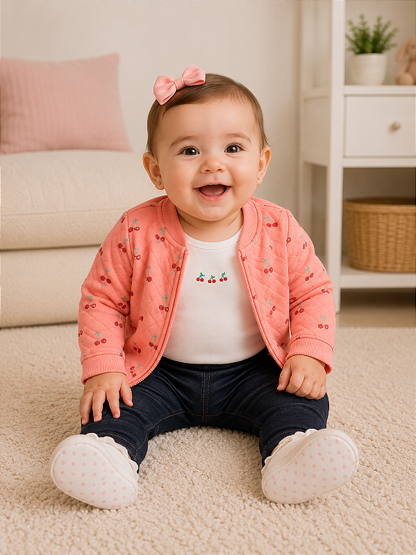 Conjunto Carter's Menina 3 Peças Original – Casaco Matelassê, Body e Calça