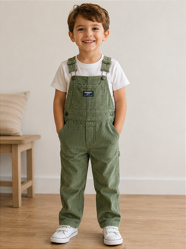 Jardineira Infantil OshKosh Original Menino Veludo Cotelê Verde