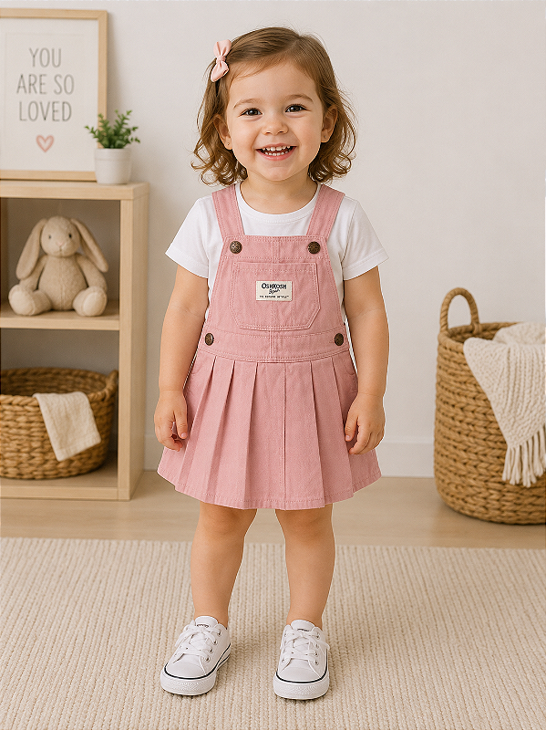 Jardineira Saia OshKosh Menina Infantil Rosa Original