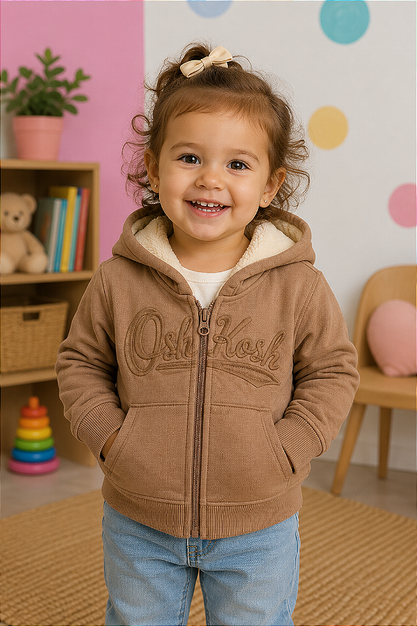 Casaco Infantil OshKosh Original com Capuz – Forro totalmente Peluciado - Marrom