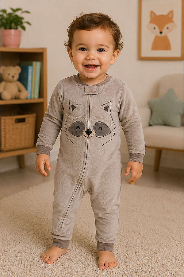 Pijama Macacão Carter's DreamPlush Sem Pezinho Original - Cinza