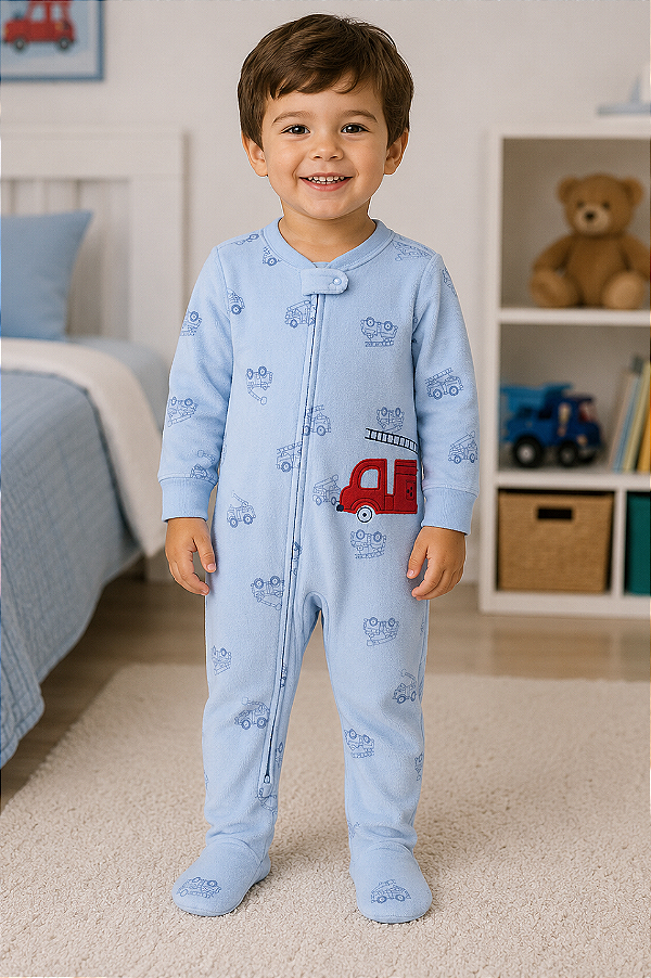 Pijama/Macacão de inverno Carter's (Plush/ Fleece) - Azul/ Bombeiro