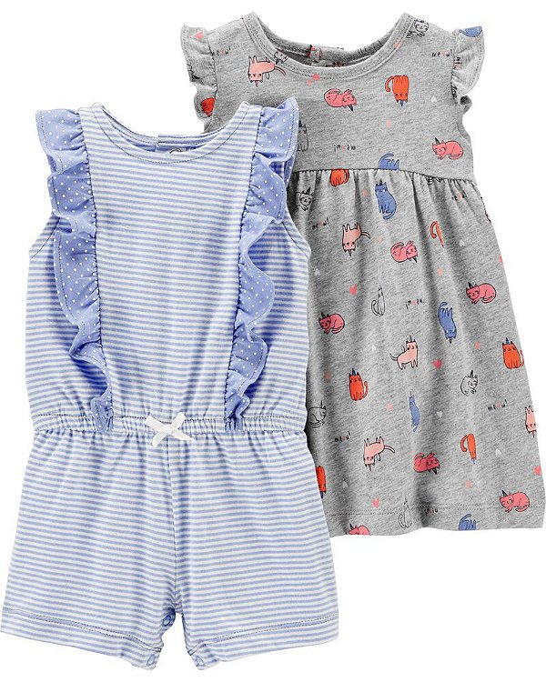 Conjunto Carter's - Vestido e romper - Borboletas - Gato unicórnio