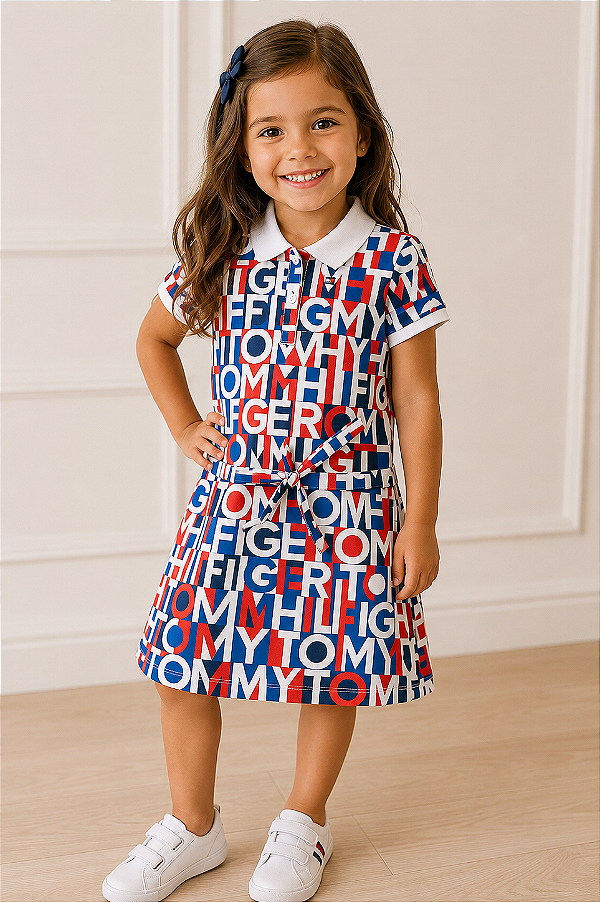 Vestido Infantil Tommy Hilfiger Piquê – Polo, Confortável e Estiloso - Estampado