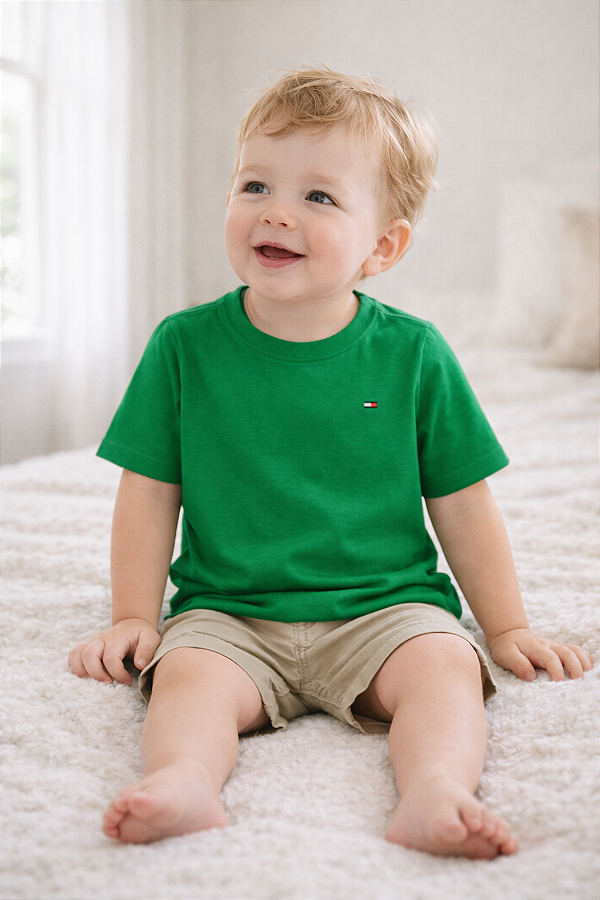Camiseta Baby Tommy Hilfiger Infantil Logo Bordado Original - Verde