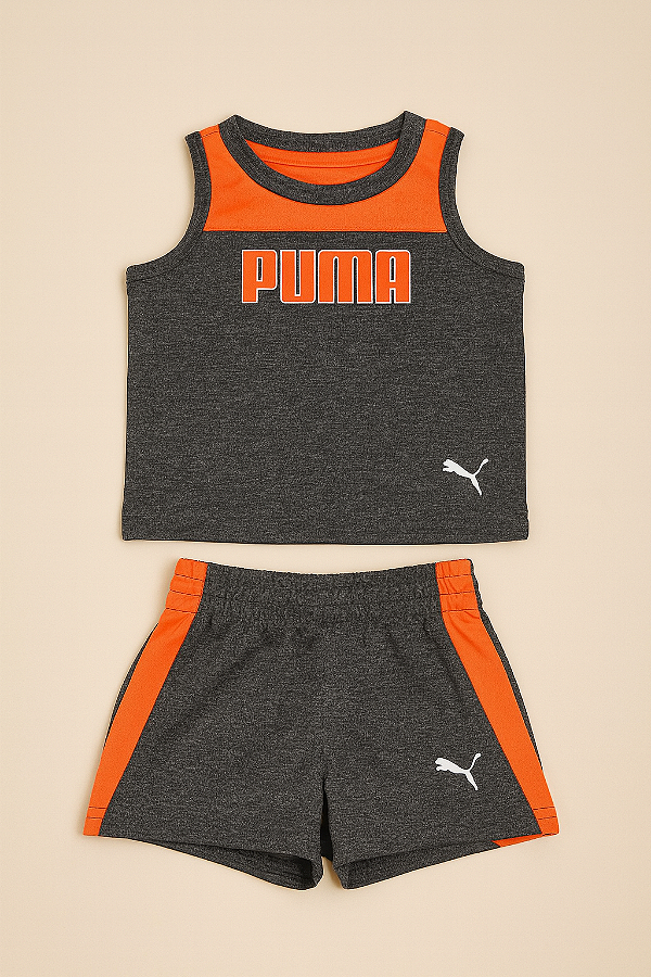 Conjunto Puma - camiseta e short esportivo - Grafite e laranja