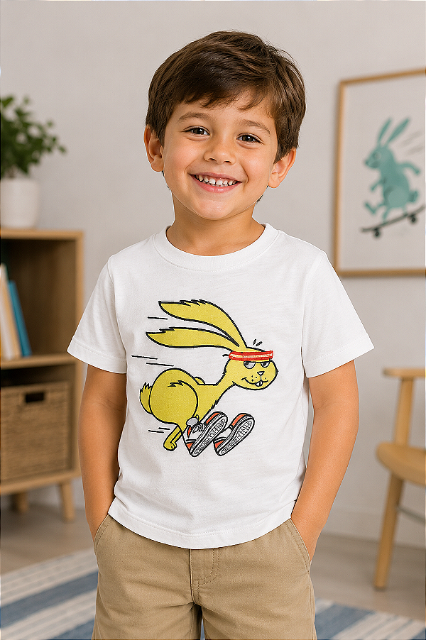 Camiseta GAP, manga curta, em algodão - Lebre