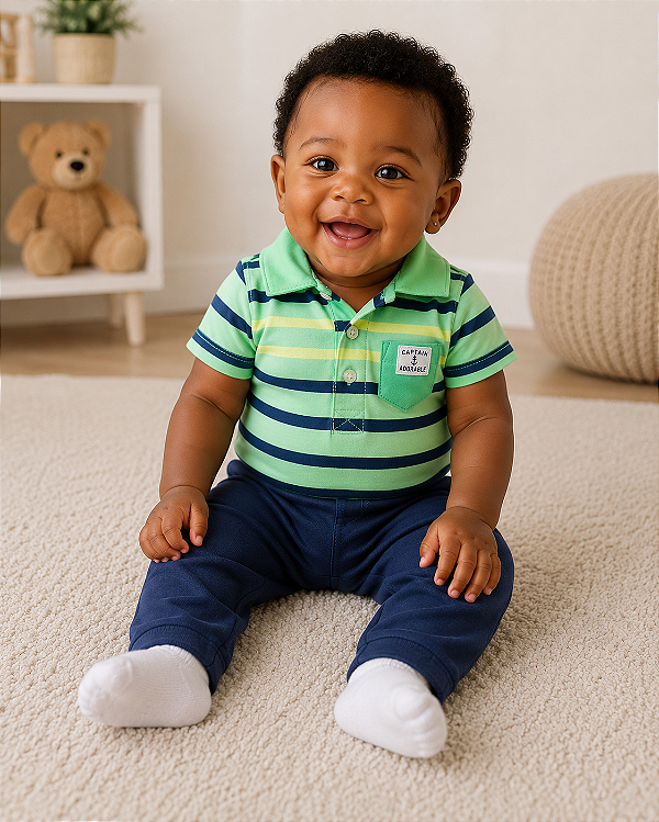 Conjunto Carters - Body gola polo e calça - Listrado