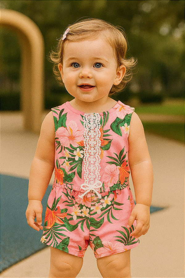 Romper / Macacão Carter’s em Algodão, com Botões – Hibisco