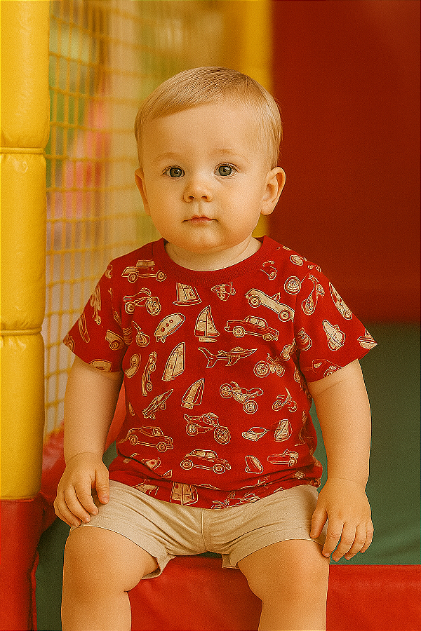 Camiseta Tommy, manga curta, em algodão - Vermelho