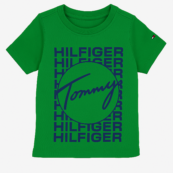 Camiseta Tommy, manga curta, em algodão - Verde estampado